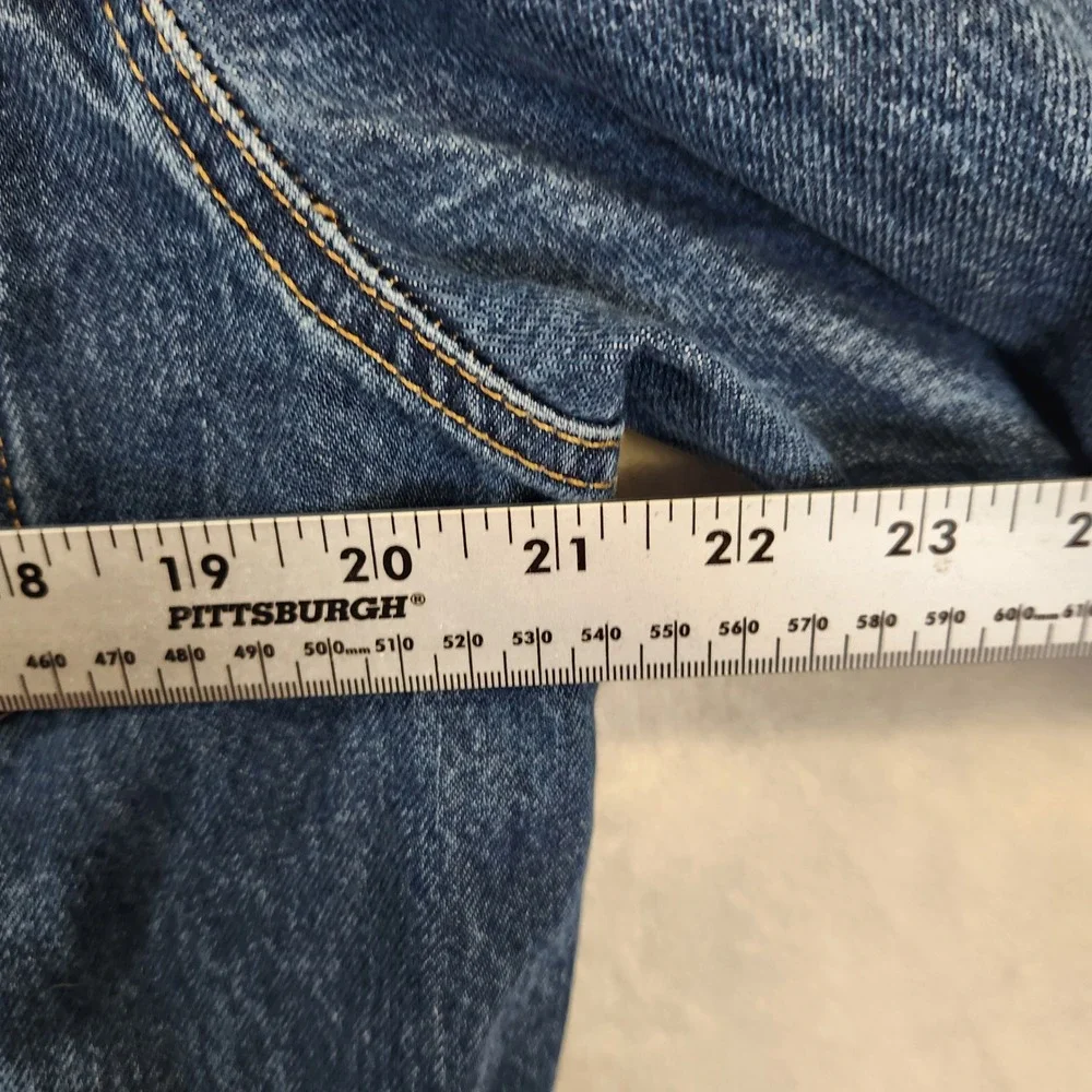 Levis Mens Denim Trucker Jacket Medium Wash Camo Logo Back Patch Blue Size L - Picture 6 of 10